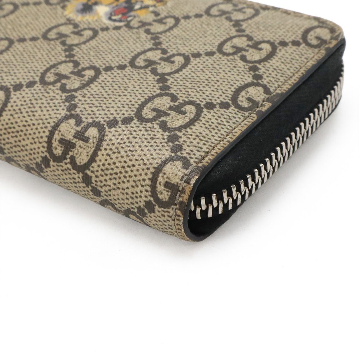 Gucci Bestiary GG Supreme Zip Around Coin Purse Tiger Print Beige — view 3
