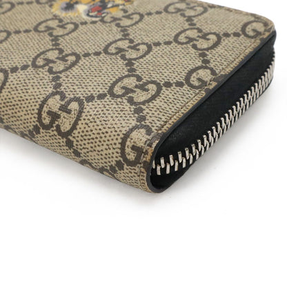 Gucci Bestiary GG Supreme Zip Around Coin Purse Tiger Print Beige — view 3