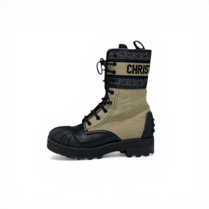 Dior D-major Boots Short Shoes Calfskin Leather Fabric Black Dark Beige Logo — view 3