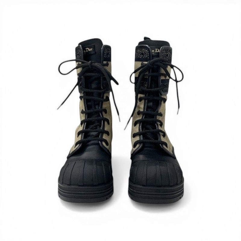 Dior D-major Boots Short Shoes Calfskin Leather Fabric Black Dark Beige Logo — view 2