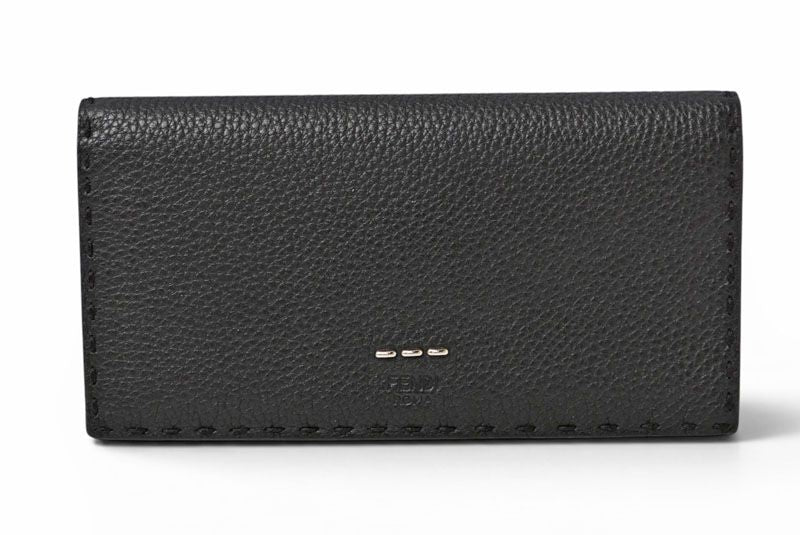 Fendi Wallet Selleria Leather Black Silver