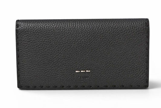 Fendi Wallet Selleria Leather Black Silver