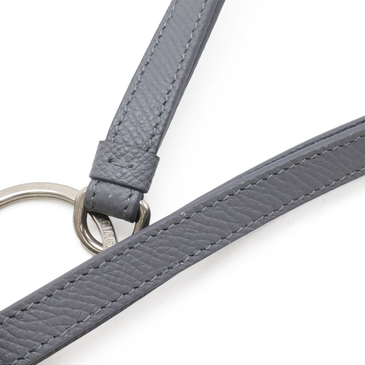 Balenciaga Logo Cash Coin Purse Card Case Fragment Leather Gray Neck Strap — view 5