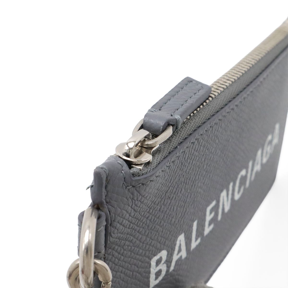 Balenciaga Logo Cash Coin Purse Card Case Fragment Leather Gray Neck Strap — view 4