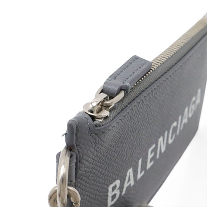 Balenciaga Logo Cash Coin Purse Card Case Fragment Leather Gray Neck Strap — view 4