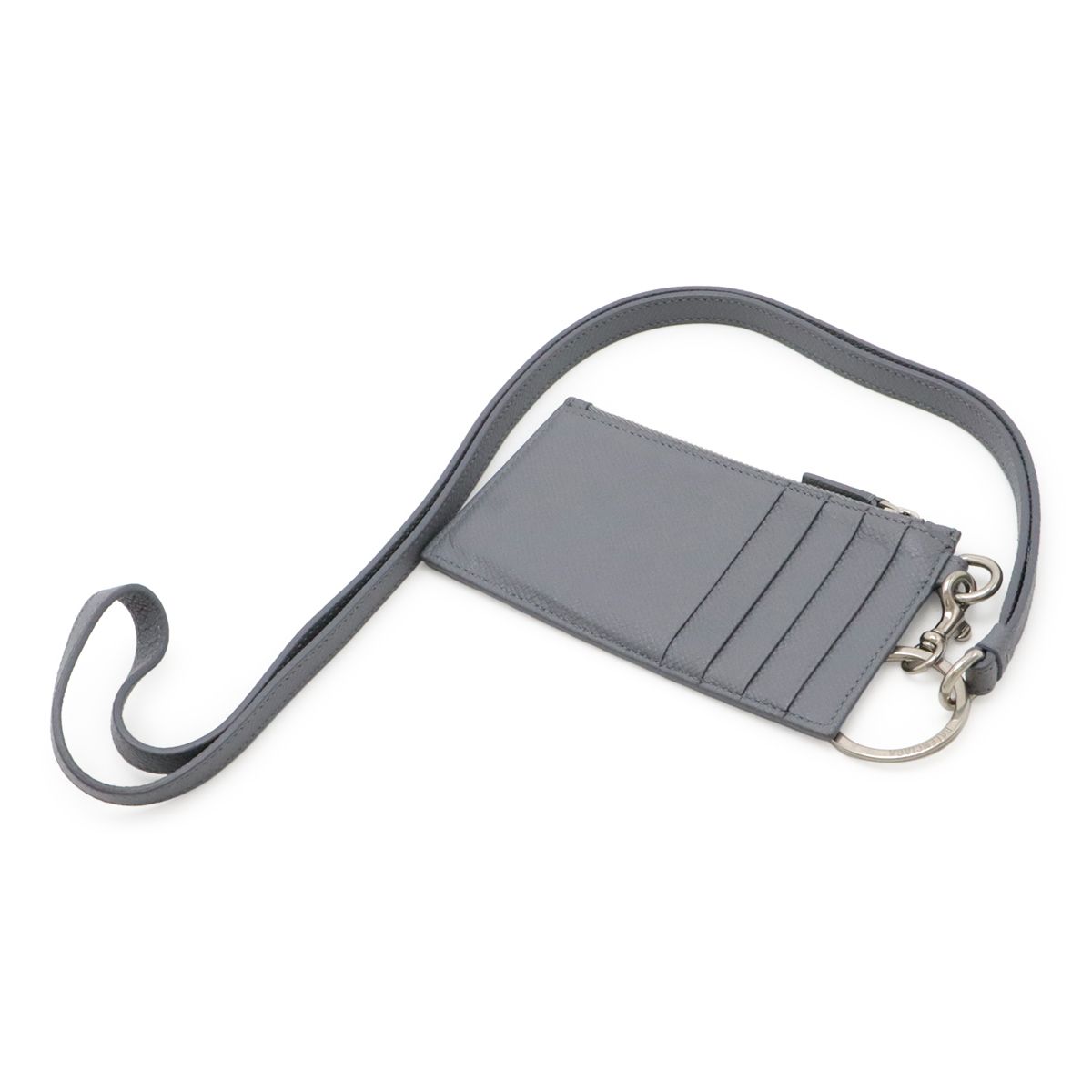 Balenciaga Logo Cash Coin Purse Card Case Fragment Leather Gray Neck Strap — view 2