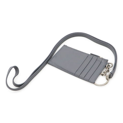 Balenciaga Logo Cash Coin Purse Card Case Fragment Leather Gray Neck Strap — view 2