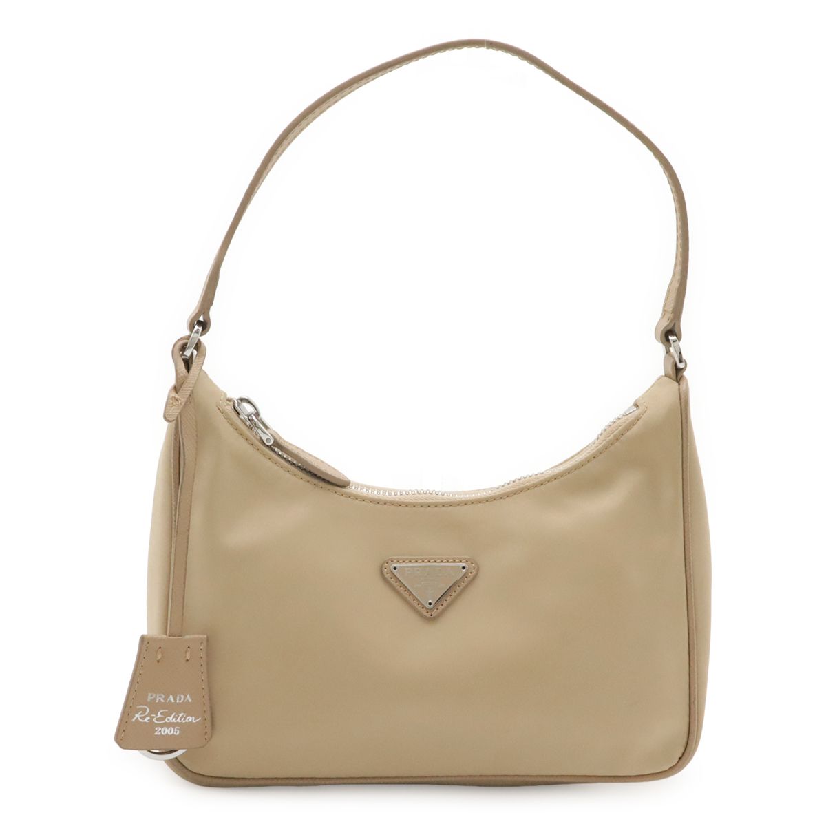 Prada Triangle Logo Pouch Mini Bag Re Edition Nylon Cammello Beige