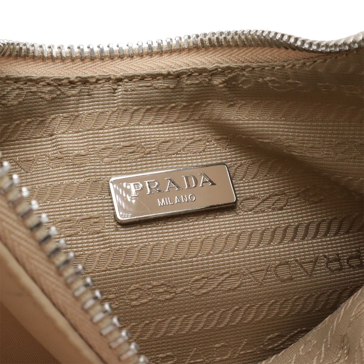 Prada Triangle Logo Pouch Mini Bag Re Edition Nylon Cammello Beige — view 8