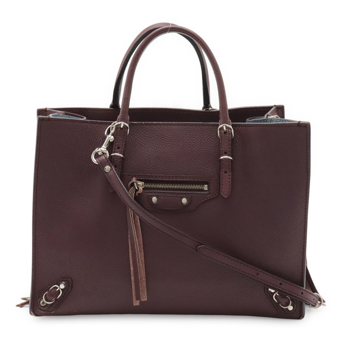 Balenciaga Paper A6 Zip Around Tote 2-Way Shoulder Bag Leather Purple Mirror