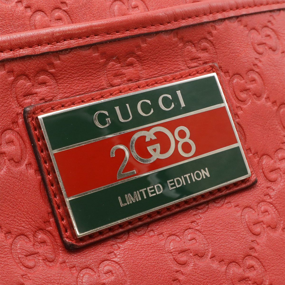 Gucci Guccissima Sherry Line Shoulder Bag Leather Red Silver Beijing Olympics — view 4