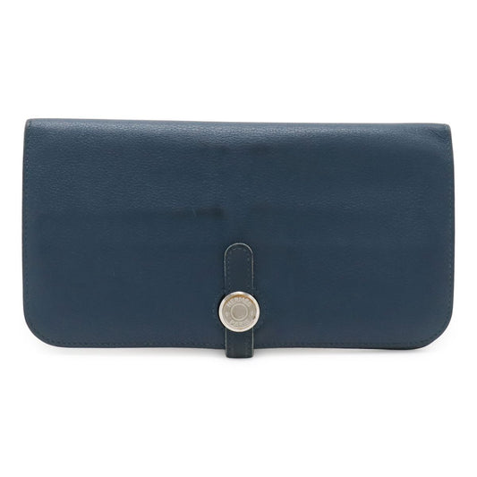Hermes Dogon Recto Verso Long Bifold Wallet Leather Blue Silver