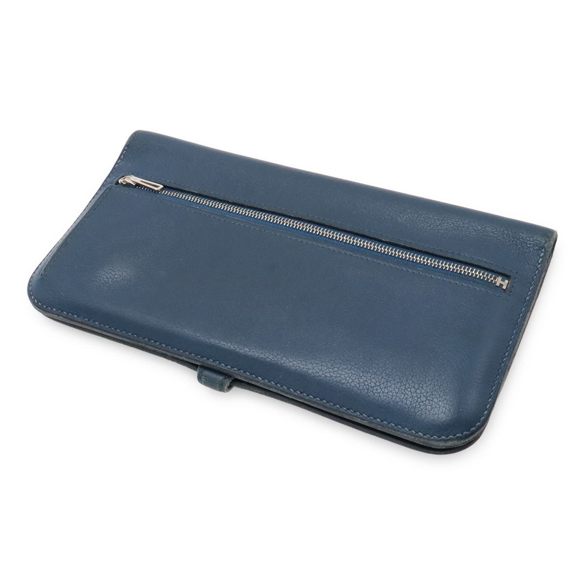 Hermes Dogon Recto Verso Long Bifold Wallet Leather Blue Silver — view 2