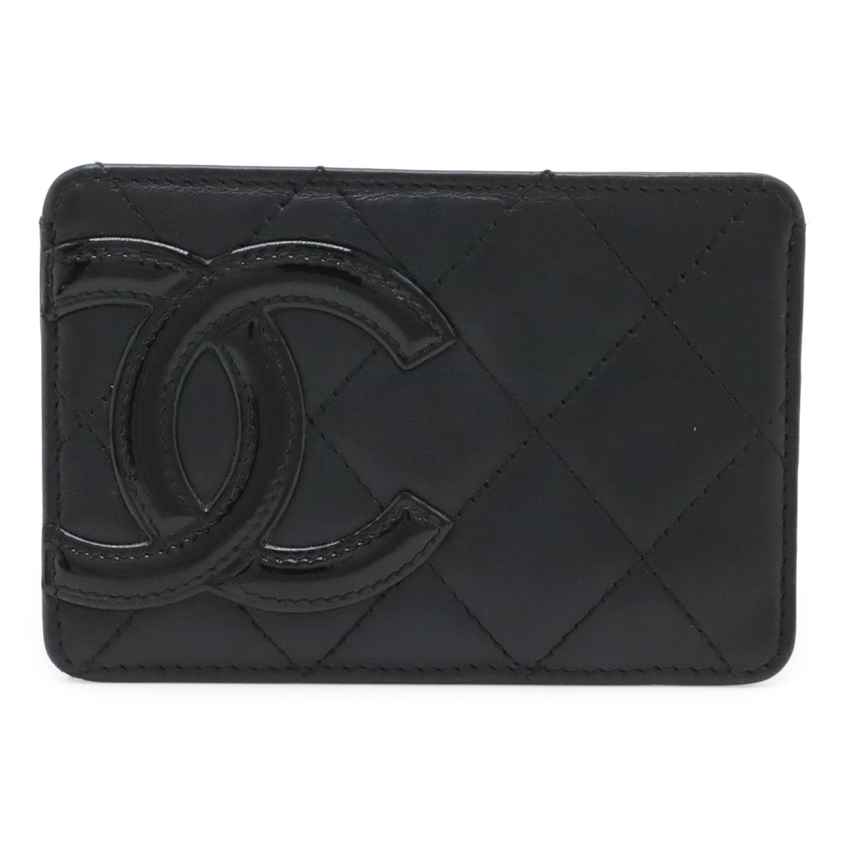 Chanel Cambon Line CC Logo Card Case Business Holder Leather Enamel Black Pink