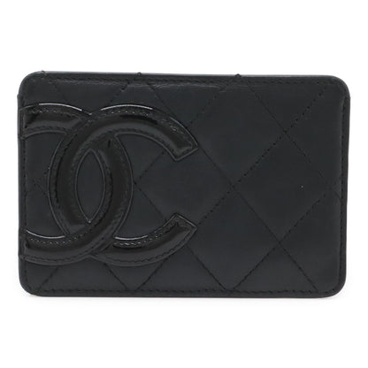 Chanel Cambon Line CC Logo Card Case Business Holder Leather Enamel Black Pink