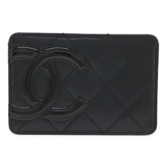 Chanel Cambon Line CC Logo Card Case Business Holder Leather Enamel Black Pink