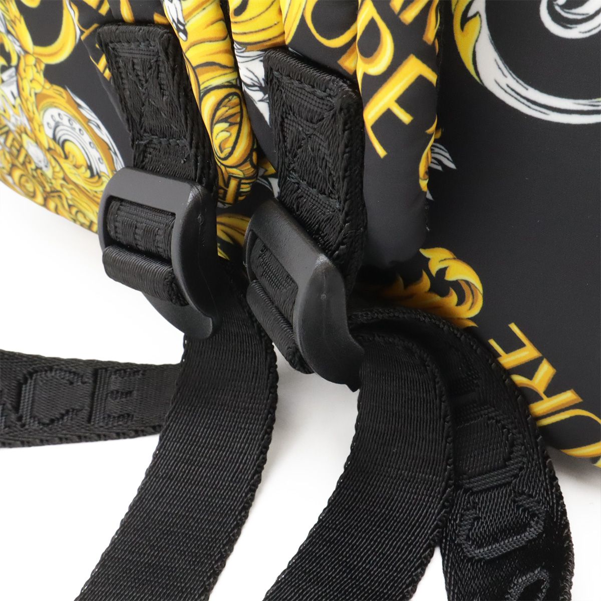 Versace Jeans Couture Backpack Nylon Logo All Over Pattern Black Gold — view 5