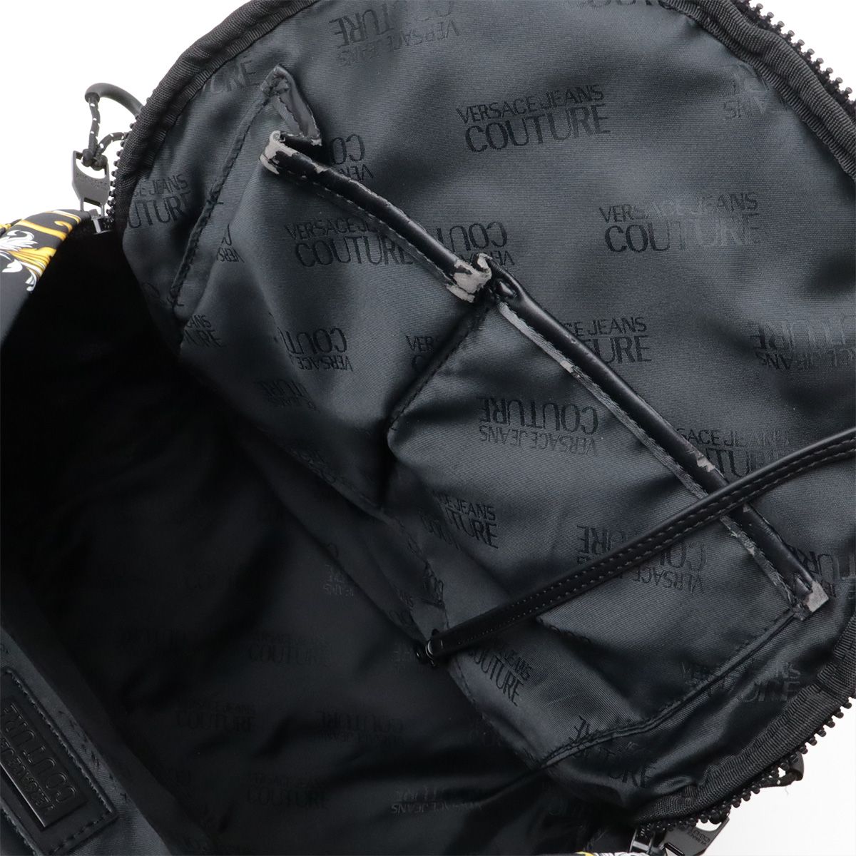 Versace Jeans Couture Backpack Nylon Logo All Over Pattern Black Gold — view 6