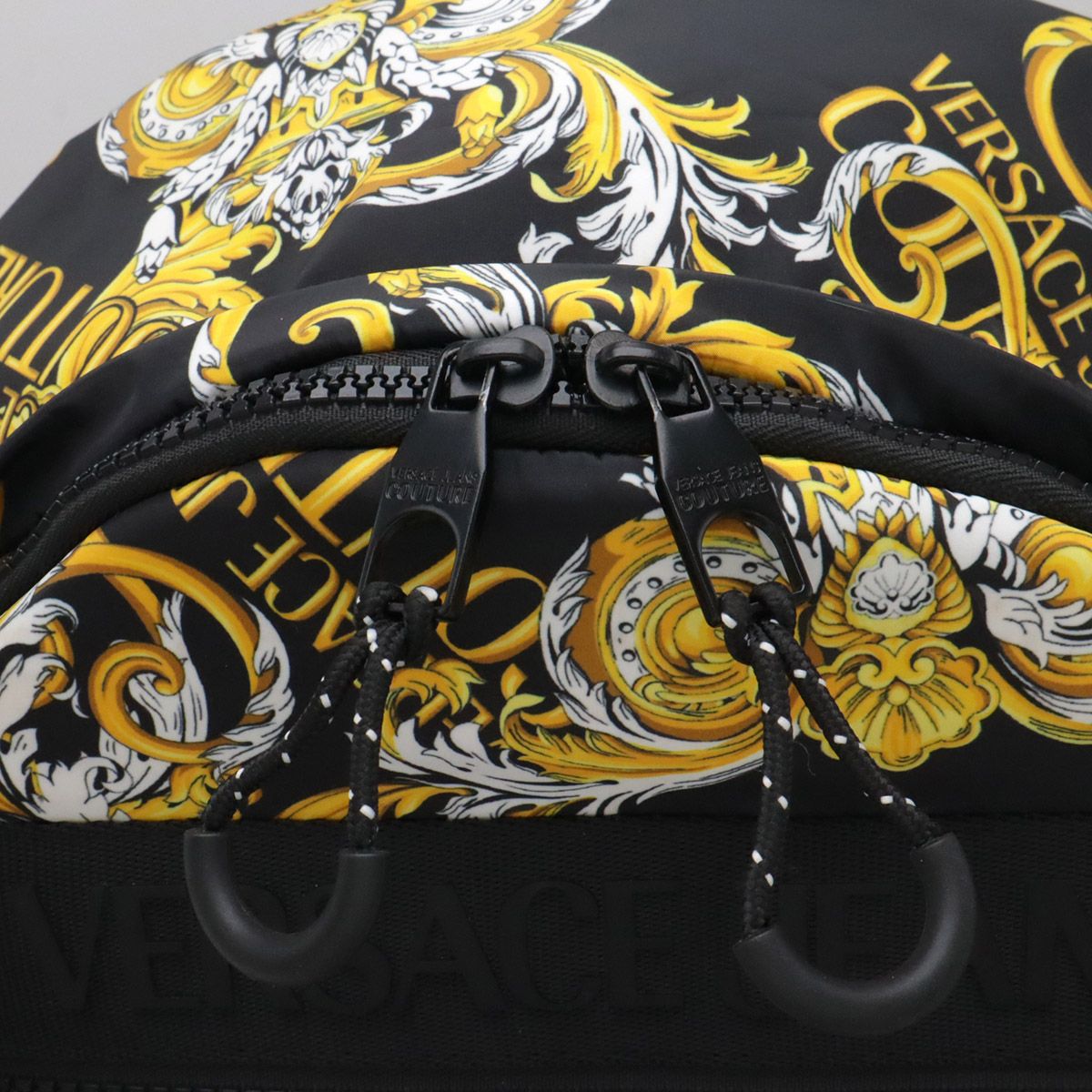 Versace Jeans Couture Backpack Nylon Logo All Over Pattern Black Gold — view 4