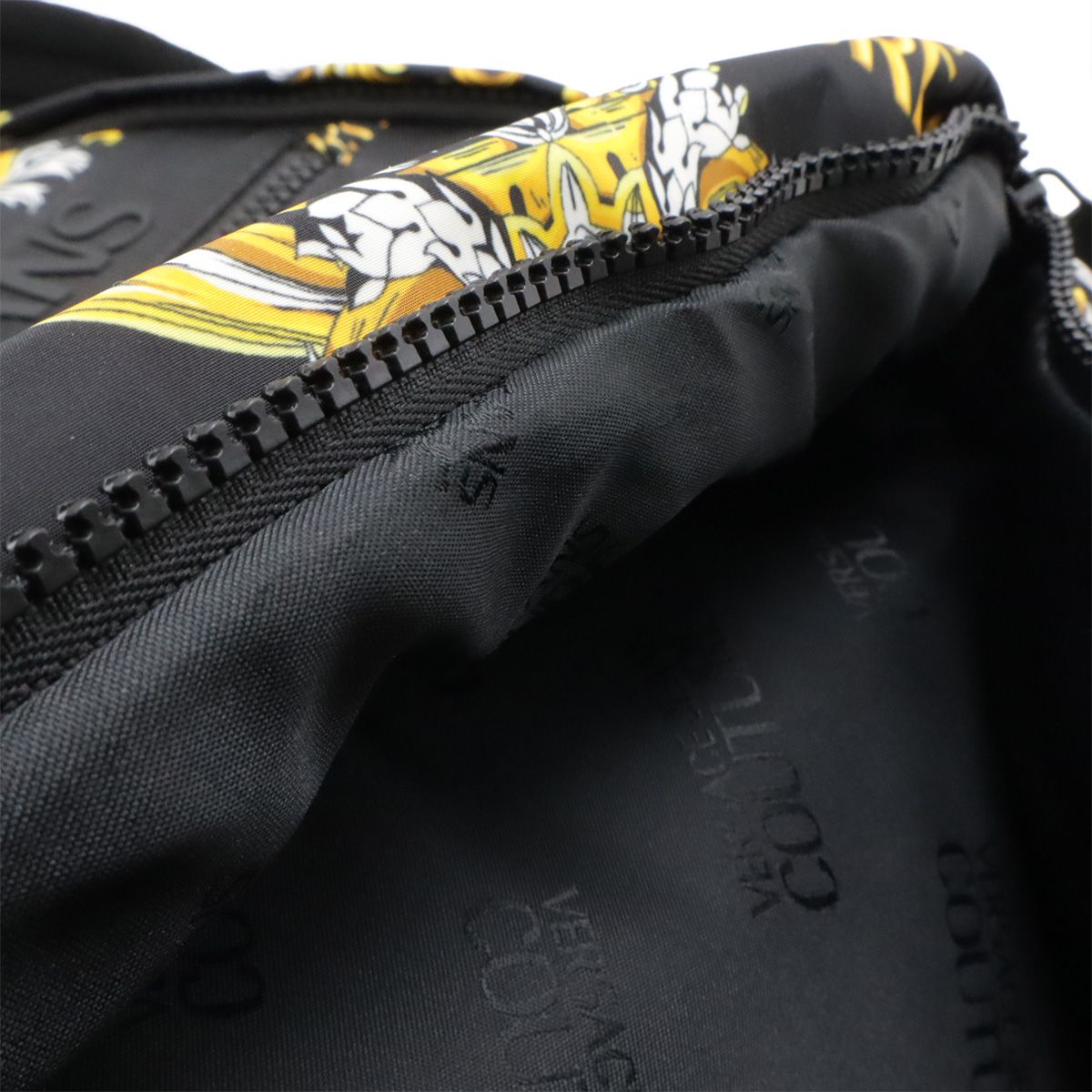 Versace Jeans Couture Backpack Nylon Logo All Over Pattern Black Gold — view 7
