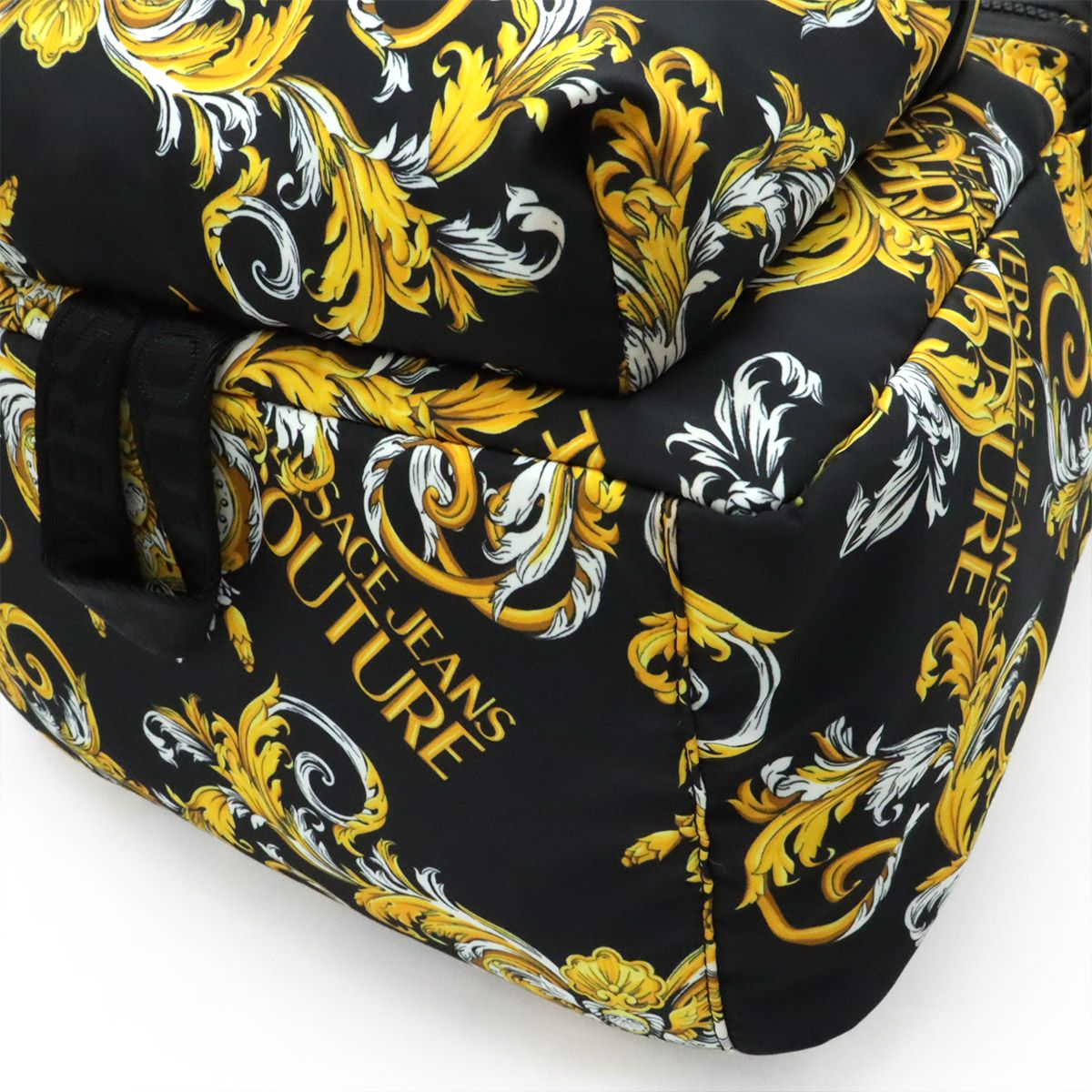 Versace Jeans Couture Backpack Nylon Logo All Over Pattern Black Gold — view 3