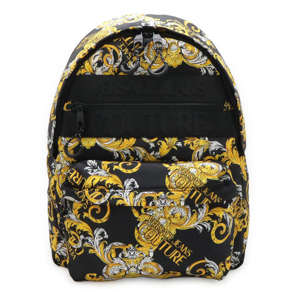 Versace Jeans Couture Backpack Nylon Logo All Over Pattern Black Gold