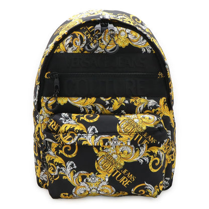 Versace Jeans Couture Backpack Nylon Logo All Over Pattern Black Gold