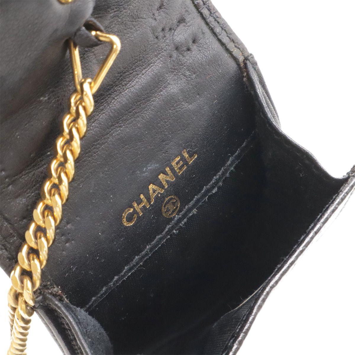 Chanel CC Logo Mini Pouch Multi Case Lip Caviar Leather Black Gold — view 4