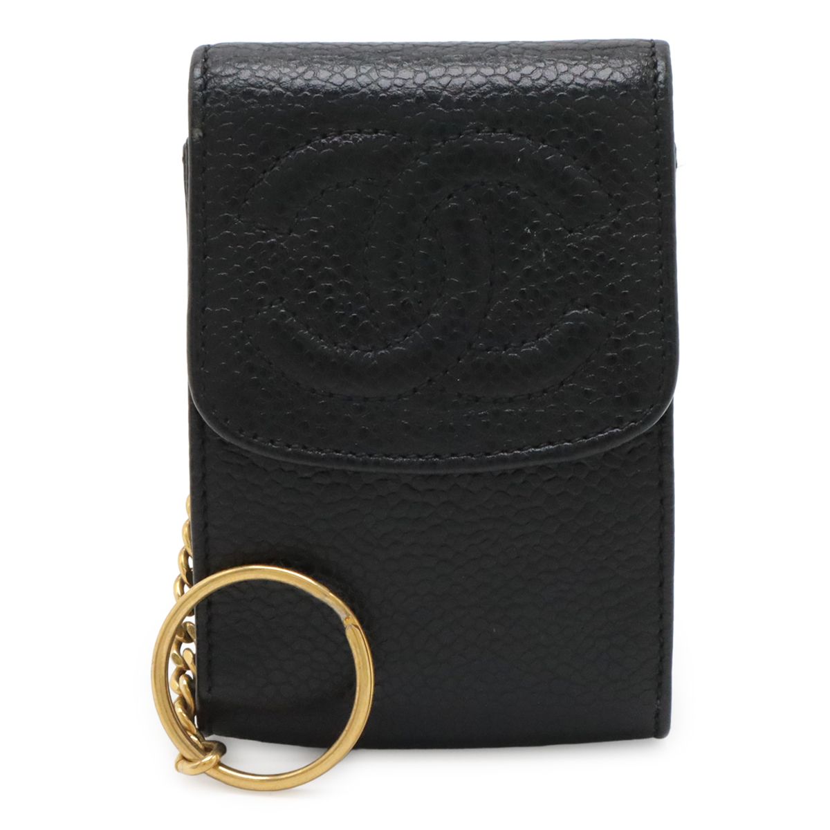 Chanel CC Logo Mini Pouch Multi Case Lip Caviar Leather Black Gold