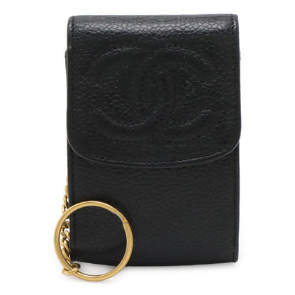 Chanel CC Logo Mini Pouch Multi Case Lip Caviar Leather Black Gold