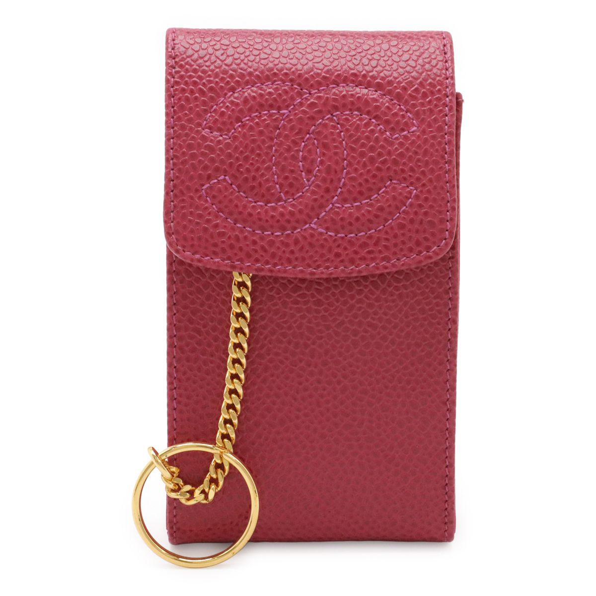 Chanel CC Logo Cigarette Case Tobacco Iqos Pouch Caviar Leather Fuchsia Pink