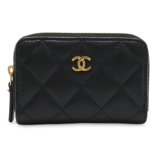 Chanel Quilted CC Logo Classic Zip Coin Purse Caviar Leather Black