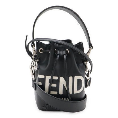Fendi Logo Mon Tresor Mini Bag Drawstring 2-Way Leather Black Silver