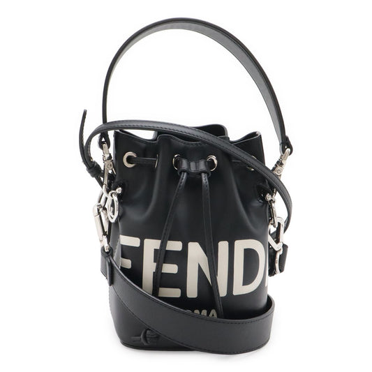 Fendi Logo Mon Tresor Mini Bag Drawstring 2-Way Leather Black Silver