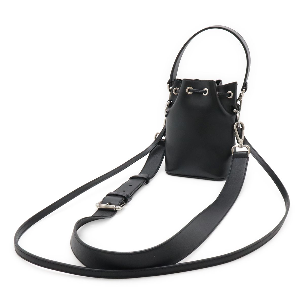 Fendi Logo Mon Tresor Mini Bag Drawstring 2-Way Leather Black Silver — view 2