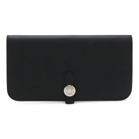 Hermes Dogon Rectoverso Long Bifold Wallet Veau Swift Black Silver