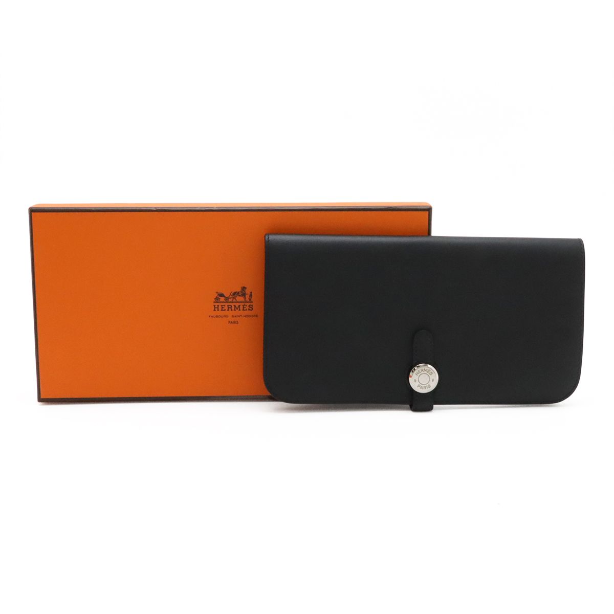 Hermes Dogon Rectoverso Long Bifold Wallet Veau Swift Black Silver — view 9