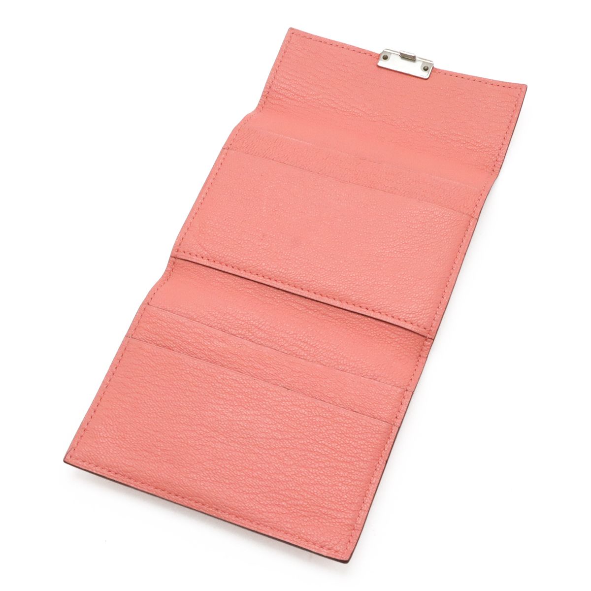 Hermes Click Mini Card Case Trifold Wallet Chevre Leather Roseate Pink Silver — view 5