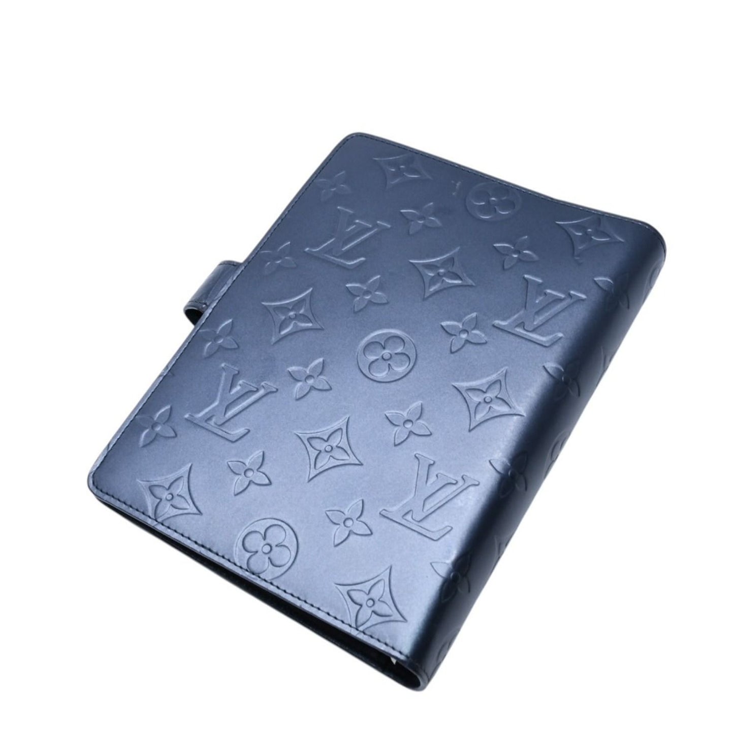 Louis Vuitton Agenda MM Monogram Matte Notebook Cover Metallic Noir Leather — view 3