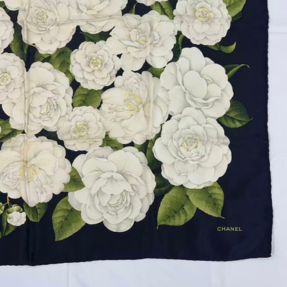 Chanel Logo Scarf Floral Pattern Black — view 5