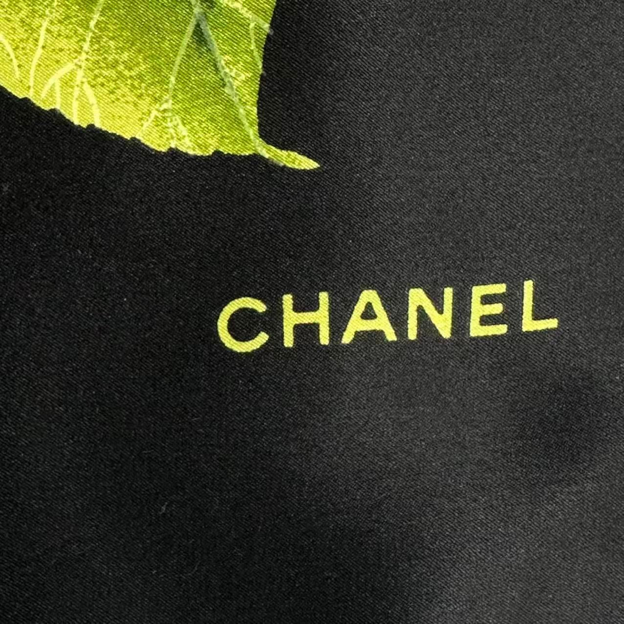 Chanel Logo Scarf Floral Pattern Black — view 7