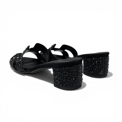 Hermes Oasis Sandals Shoes Leather Suede Black Rhinestone Mules — view 4