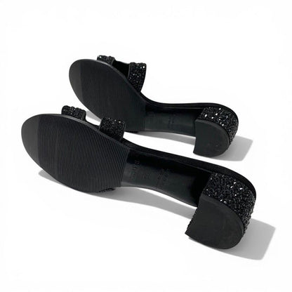 Hermes Oasis Sandals Shoes Leather Suede Black Rhinestone Mules — view 6