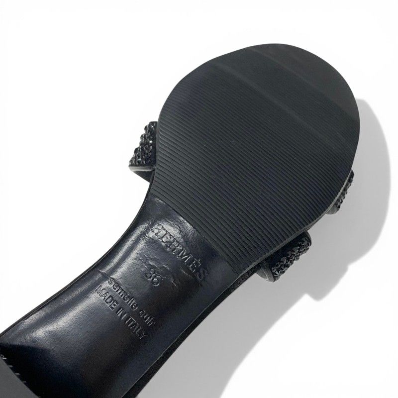 Hermes Oasis Sandals Shoes Leather Suede Black Rhinestone Mules — view 8