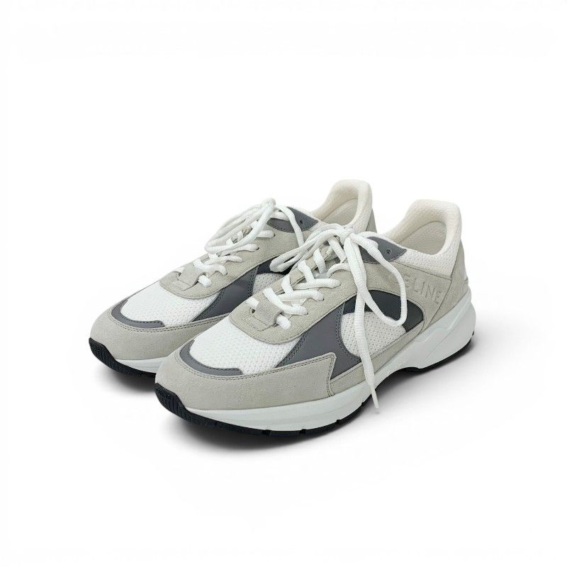 Celine Sneakers Mesh Suede Leather White Gray Logo