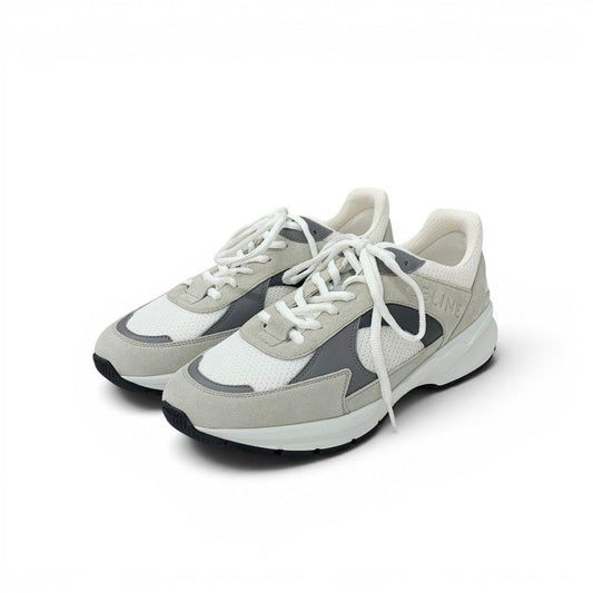 Celine Sneakers Mesh Suede Leather White Gray Logo