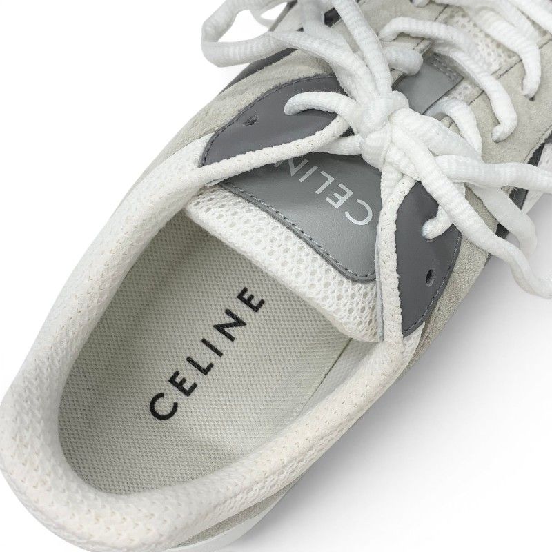 Celine Sneakers Mesh Suede Leather White Gray Logo — view 7
