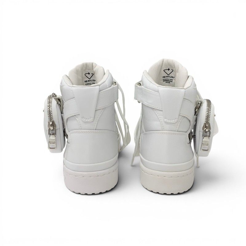 Prada Form High Re-Nylon Sneakers Nylon Leather White Silver Adidas — view 5
