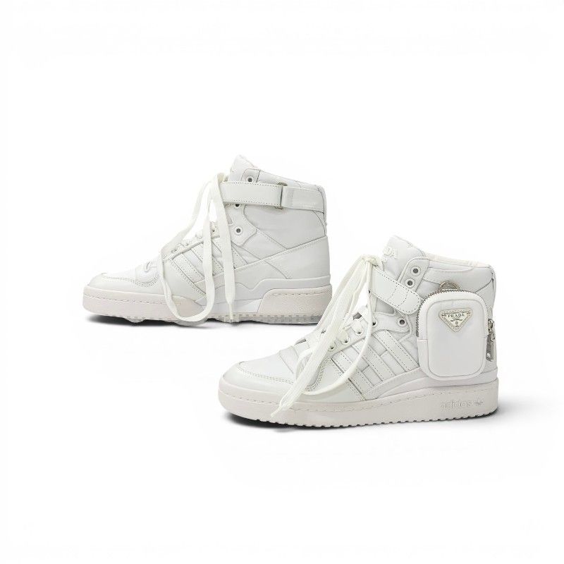 Prada Form High Re-Nylon Sneakers Nylon Leather White Silver Adidas — view 3