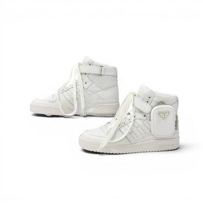 Prada Form High Re-Nylon Sneakers Nylon Leather White Silver Adidas — view 3